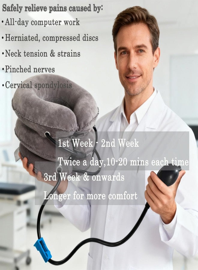 halp·ssfm Inflatable Neck Stretcher Pillow 3-Layer Adjustable Cervical Support Cushion for Neck & Shoulder Relaxation Portable Travel Neck Pillow for Office Home Airplane Dark Gray - Image 3