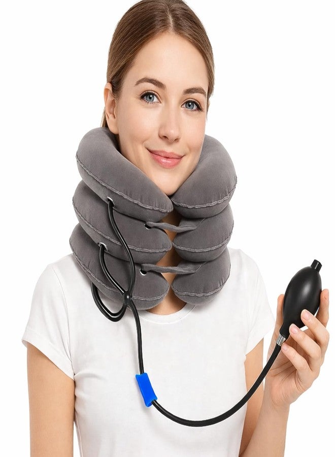 halp·ssfm Inflatable Neck Stretcher Pillow 3-Layer Adjustable Cervical Support Cushion for Neck & Shoulder Relaxation Portable Travel Neck Pillow for Office Home Airplane Dark Gray - Image 1