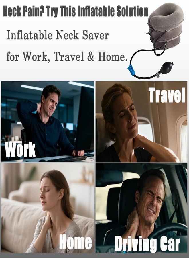 halp·ssfm Inflatable Neck Stretcher Pillow 3-Layer Adjustable Cervical Support Cushion for Neck & Shoulder Relaxation Portable Travel Neck Pillow for Office Home Airplane Dark Gray - Image 2