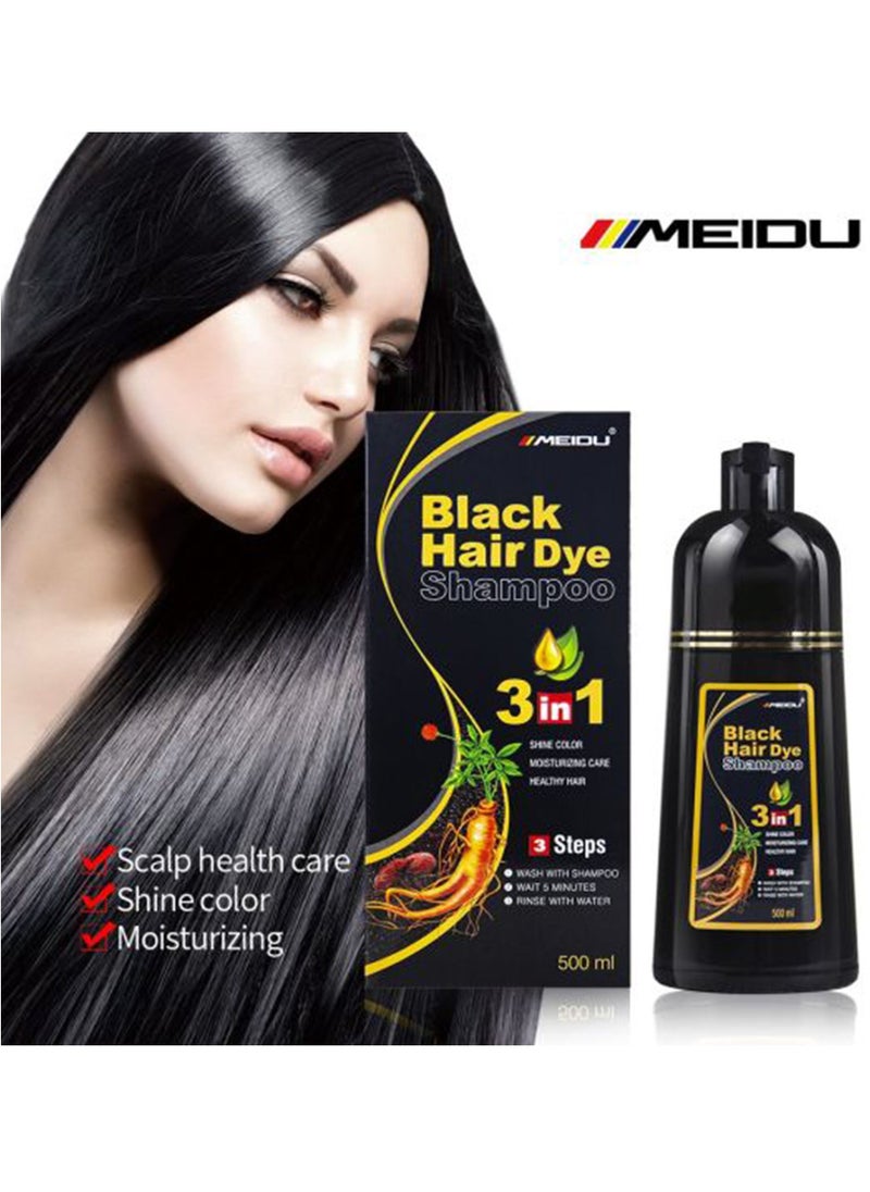 Meidu 3 In One Permanent Black Hair Dye Shampoo 500 ml  - Image 1