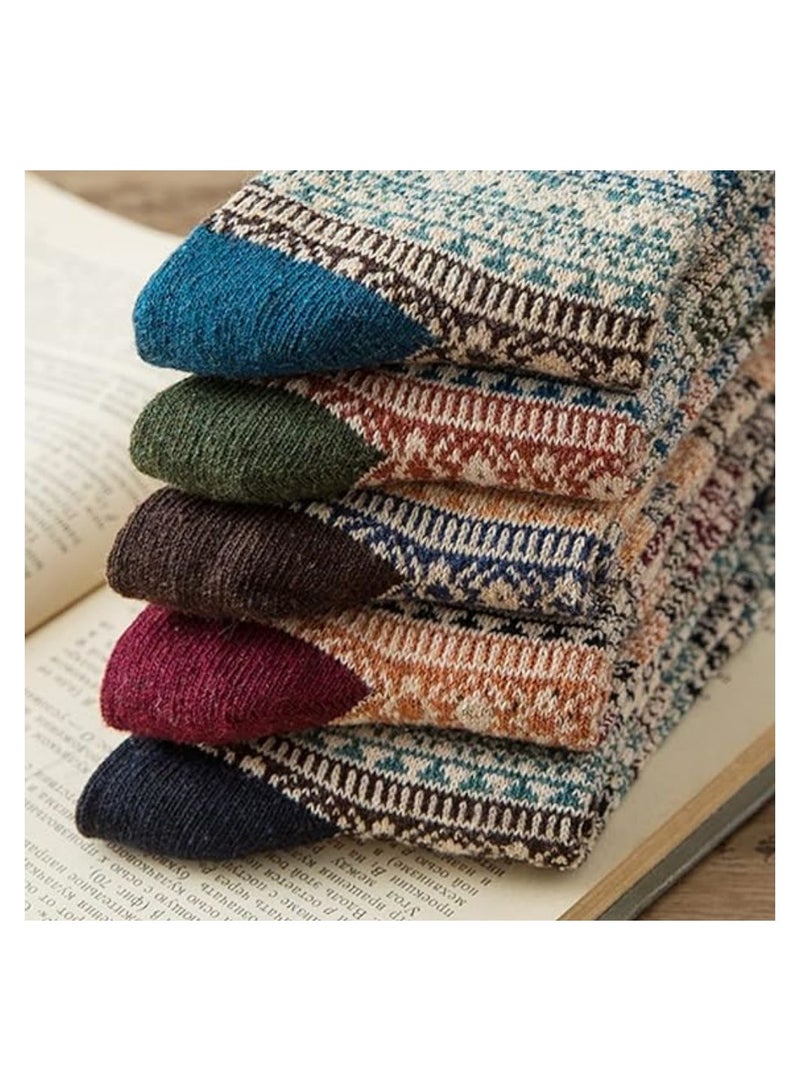5 Pairs Thick Soft Wool Socks for Women Men, Vintage Warm Wool Socks Winter Warm Boot Socks Winter Wool Boot Socks Cozy Soft Wool Socks Thermal Wool Socks Woolen Winter Socks for Winter Wear