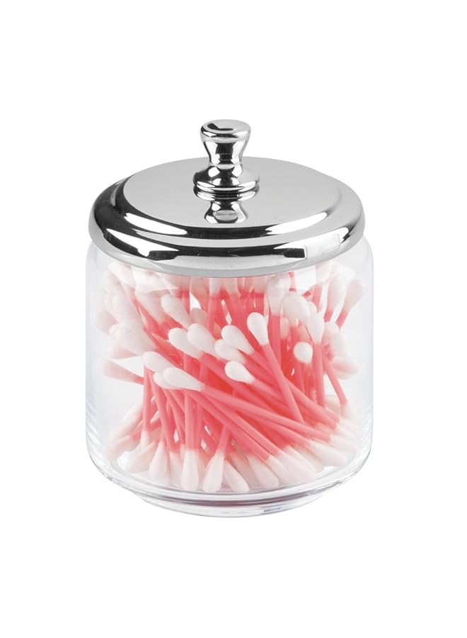 InterDesign York Bathroom Vanity Glass Apothecary Jar For Cotton Balls Swabs Cosmetic Pads Clear Polished Lid Small - Image 3