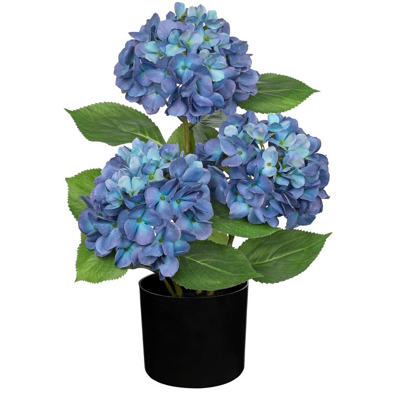 Hollyone Blue Hydrangea Artificial Flowers in Pot Large Silk Three-Head Hydrangeas Flowers Fake Flowers Arrangements for Indoor Home Office Kitchen Table Centerpieces Wedding Decorations - Image 1