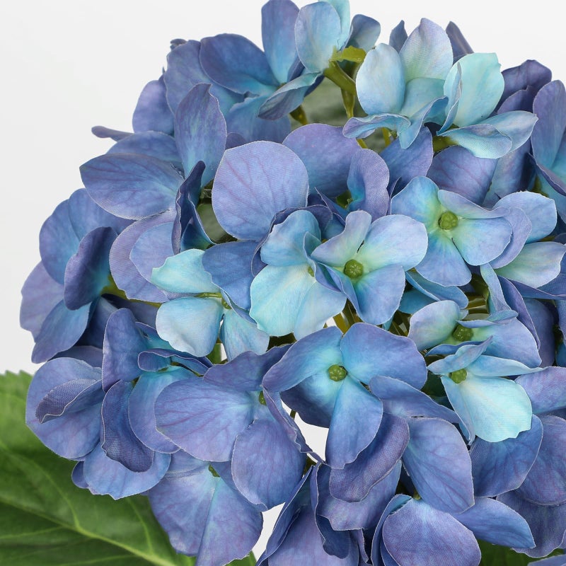 Hollyone Blue Hydrangea Artificial Flowers in Pot Large Silk Three-Head Hydrangeas Flowers Fake Flowers Arrangements for Indoor Home Office Kitchen Table Centerpieces Wedding Decorations - Image 3