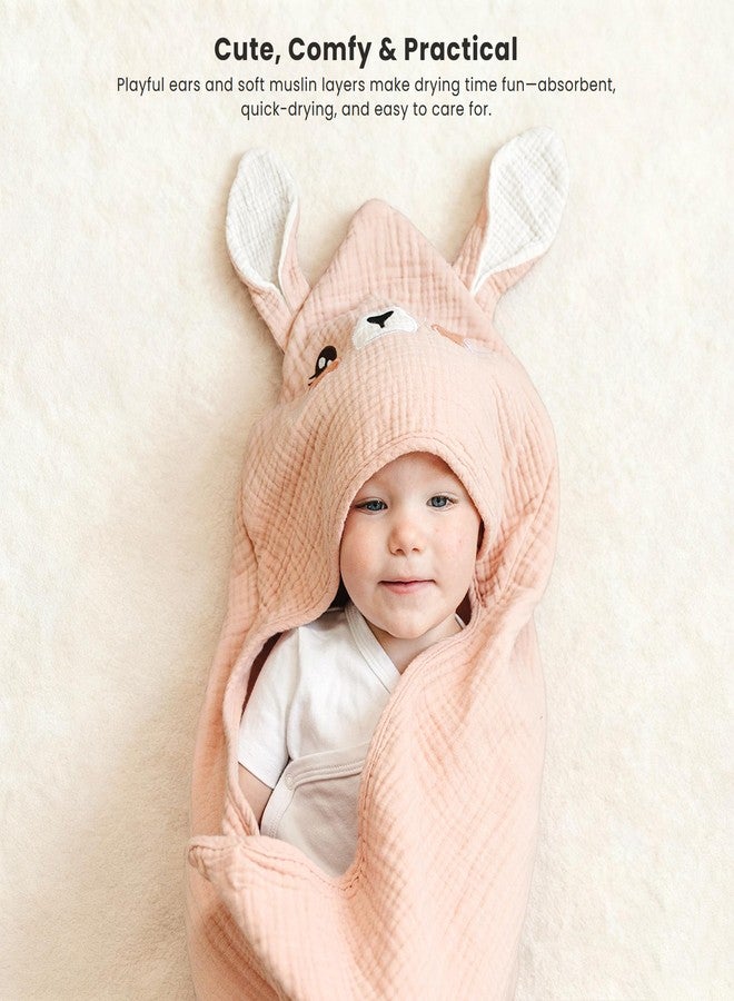 Konssy 2-Pack Muslin Baby Hooded Towels, 100% Cotton, Soft and Absorbent Baby Bath Towels for Newborn, Infant & Toddler with Animal Hooded Design(Bunny & Deer) - Image 5