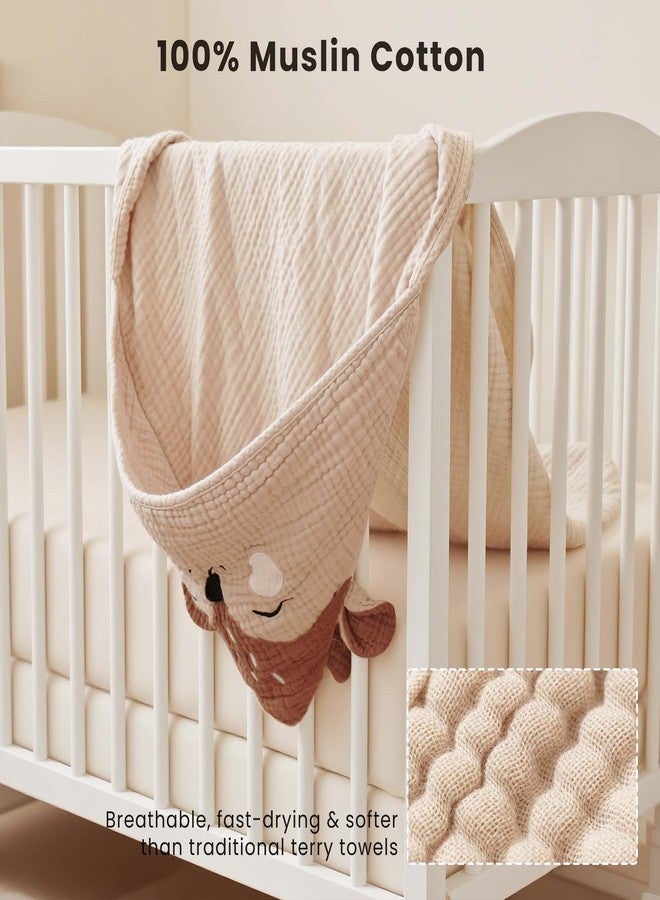 Konssy 2-Pack Muslin Baby Hooded Towels, 100% Cotton, Soft and Absorbent Baby Bath Towels for Newborn, Infant & Toddler with Animal Hooded Design(Bunny & Deer) - Image 4