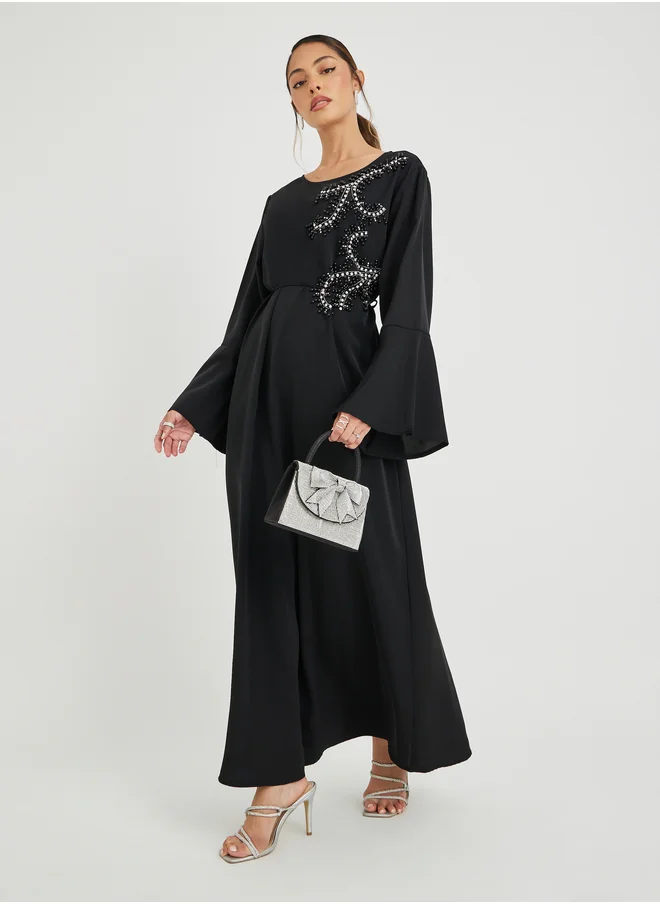 أميرة Amirah Embellished Round Neck Belted Jabaliya