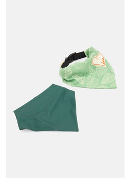 ED Ellen DeGeneres 2 Pcs Embroidered  Pet Bandana Collar, Green Combo  - Image 4