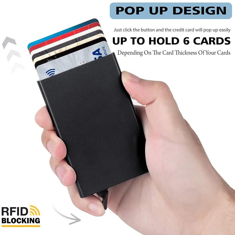 SNDIA حافظة بطاقات الائتمان والخصم الذكية من الألمنيوم مع حماية RFID - تصميم معدني أسود قابل للفتح للرجال والنساء -(6 سم × 0.9 سم × 9.5 سم) - Image 4