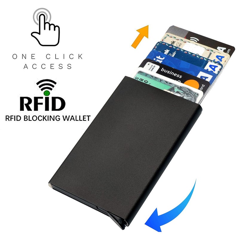 SNDIA حافظة بطاقات الائتمان والخصم الذكية من الألمنيوم مع حماية RFID - تصميم معدني أسود قابل للفتح للرجال والنساء -(6 سم × 0.9 سم × 9.5 سم) - Image 5