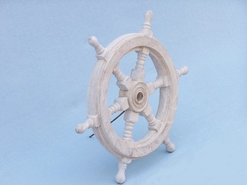 Hampton Nautical Classic Wooden Whitewashed Decorative Ship Steering Wheel 12" - Nautical Home Decoration - Image 2