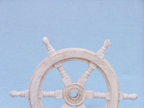 Hampton Nautical Classic Wooden Whitewashed Decorative Ship Steering Wheel 12" - Nautical Home Decoration - Image 3