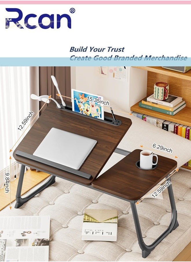 Laptop Bed Tray Table 5 Speed Adjustable Portable Lap Tray Table with USB Charge Port and Cup Holder Foldable Laptop Bed Table for Bed Couch Sofa and Flooring Eating Working Writing