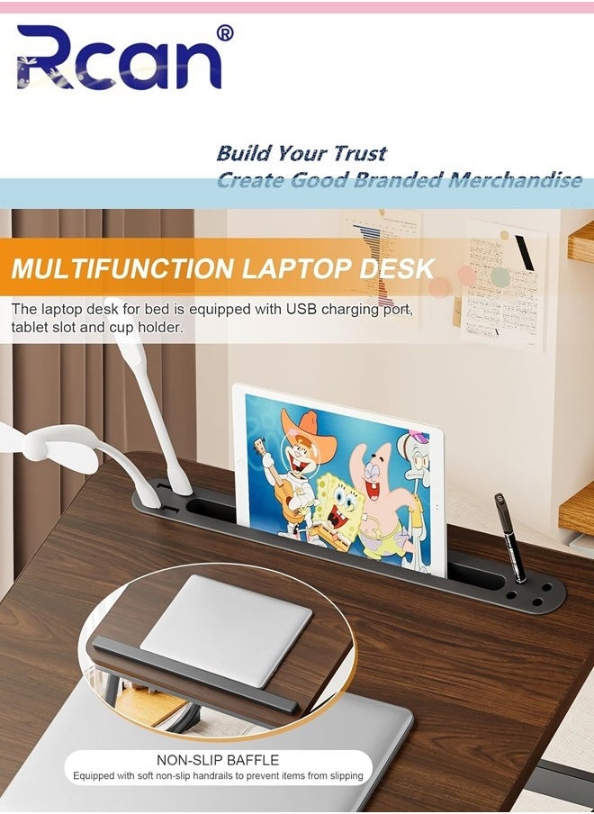 Laptop Bed Tray Table 5 Speed Adjustable Portable Lap Tray Table with USB Charge Port and Cup Holder Foldable Laptop Bed Table for Bed Couch Sofa and Flooring Eating Working Writing