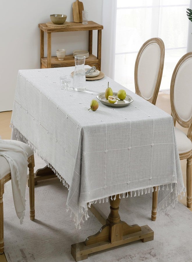 Softalker Outdoor Tablecloth Rectangle, Waterproof Linen Cotton Farmhouse Table Cloths with Tassel, Heavy Weight Wrinkle Free Fabric Table Cover for Dining/Party/Rustic - 55 x 70 Inch, Grey Plaids - Image 2