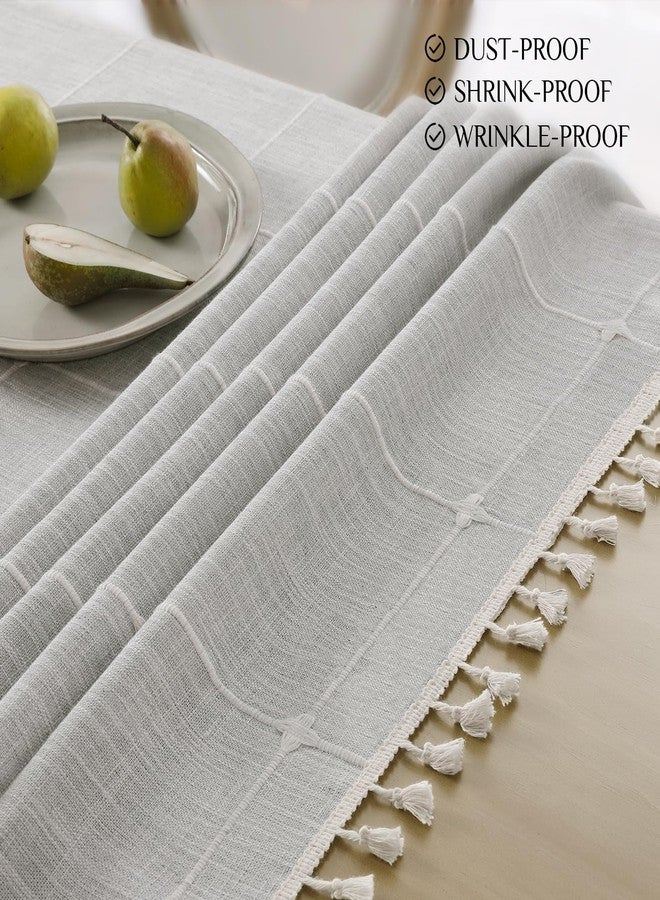 Softalker Outdoor Tablecloth Rectangle, Waterproof Linen Cotton Farmhouse Table Cloths with Tassel, Heavy Weight Wrinkle Free Fabric Table Cover for Dining/Party/Rustic - 55 x 70 Inch, Grey Plaids - Image 4