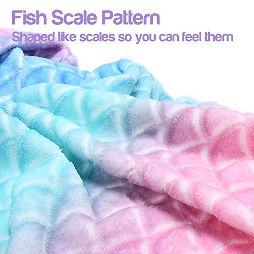 Catalonia Kids Mermaid Tail Blanket, Super Soft Plush Flannel Sleeping Snuggly Blanket for Girls, Rainbow Ombre, Fish Scale Pattern, Mermaid Gifts for Girls Birthday - Image 5