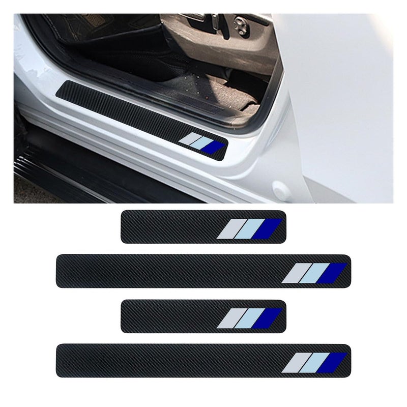 4PCS TriColor Door Sill Protectors Carbon Fiber Door Threshold Protection FrontRear Door Sill Plate Step Guard AntiScratch Entry Guard Sticker for Cars SUVs Trucks Blue