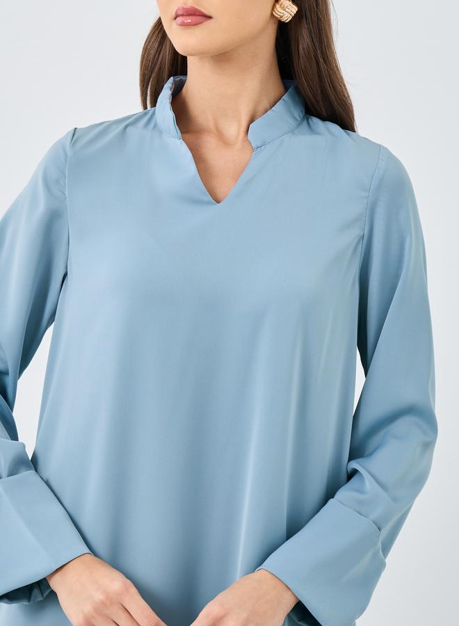 ستايلي أميرة جلابية نسائية زرقاء بياقة واقفة وتفاصيل أكمام - Image 4