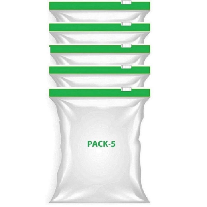VONITY Zip N Lock Reusable Slider Bag Pack Zip Lock BagVegetable BagFreeze BagMultiPurpose Storage Bag Leakproof freezable microwave safe Pack of 5 Bags Green 1245 - Image 1