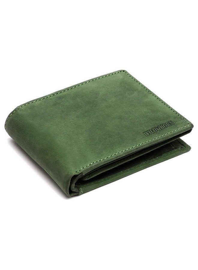 WildHorn Green Hunter Leather Wallet for Men I 9 Card Slots I 2 Currency & 2 Secret Compartments I 1 Zipper & 3 ID Card Slots - Image 1