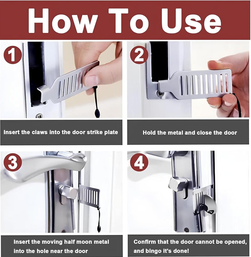 Defflo Portable Door Lock for Hotel Room Safety, Travel Safety and Privacy Device for Hotels and Apartments, Metal Door Jammer with Privacy Lock - Image 4