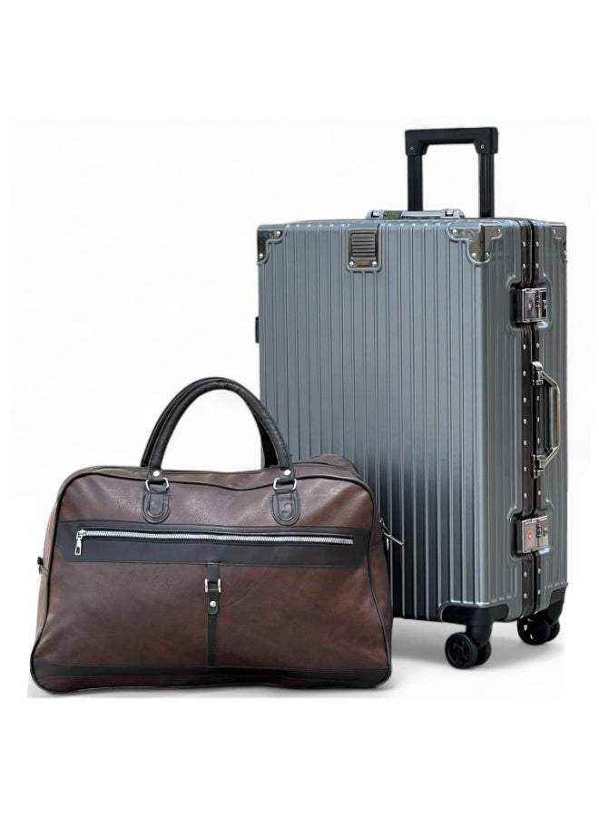 ZAAPPY Aluminum Framed Check In Luggage – Zipperless 24 inch Suitcase with 20-25 KG Capacity, Secured Lock & 8 Spinner Wheels – Durable PU Duffle Bag Combo - Image 1