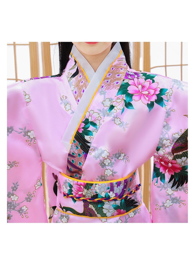 Japanese Traditional Costume Girl Deluxe Blossom Kimono Yukata Robe with Belt  For Kids  - Image 4