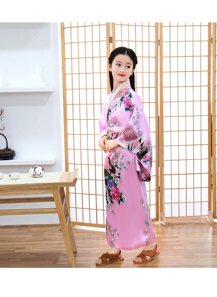 Japanese Traditional Costume Girl Deluxe Blossom Kimono Yukata Robe with Belt  For Kids  - Image 5