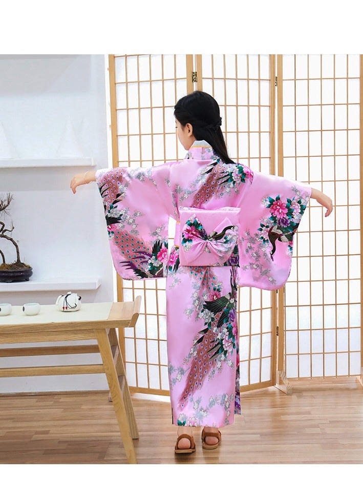 Japanese Traditional Costume Girl Deluxe Blossom Kimono Yukata Robe with Belt  For Kids  - Image 3