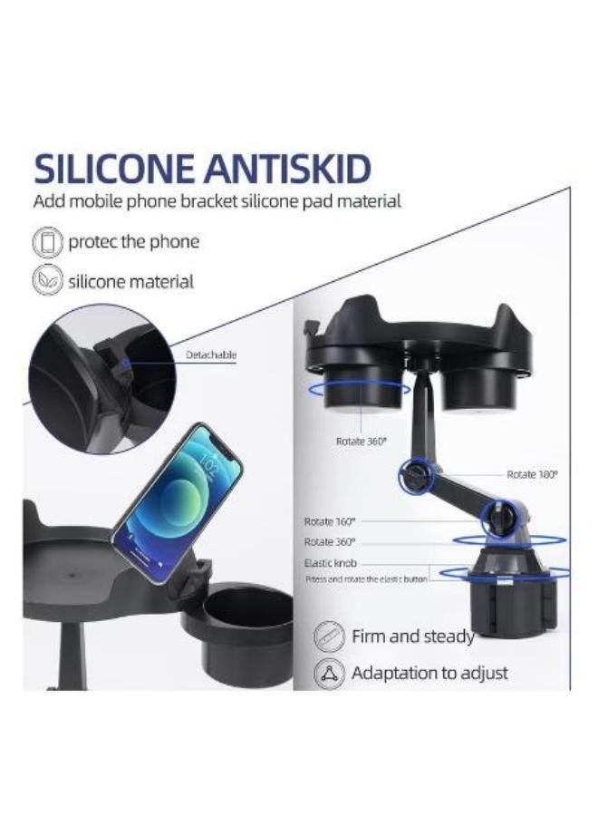 Car Food Storage Tray Table Drink Holder With Cell Phone Slot In-Car Console Seat Bottle Organizer Stand Insert 360 Degree Swivel Arm Driver's Drinking Station Black - Image 3