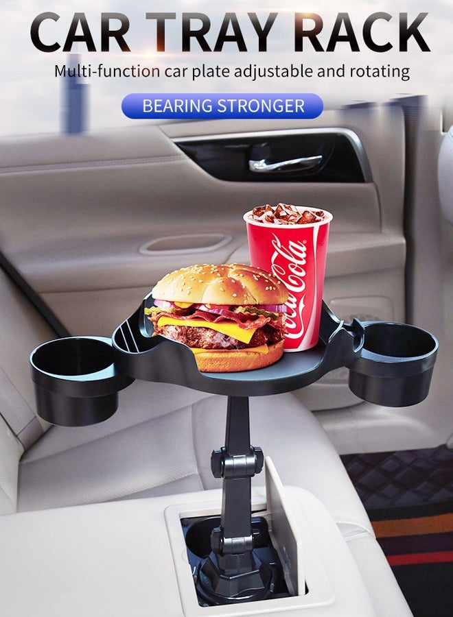 Car Food Storage Tray Table Drink Holder With Cell Phone Slot In-Car Console Seat Bottle Organizer Stand Insert 360 Degree Swivel Arm Driver's Drinking Station Black - Image 1