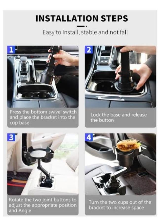 Car Food Storage Tray Table Drink Holder With Cell Phone Slot In-Car Console Seat Bottle Organizer Stand Insert 360 Degree Swivel Arm Driver's Drinking Station Black - Image 5
