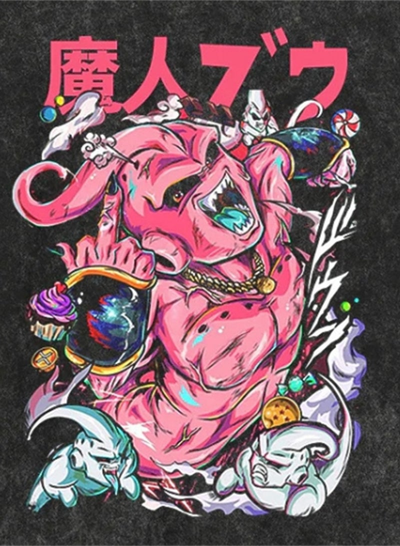 Washed Retro T-shirt Street Hip Hop Anime Dragon Ball Cartoon Print Casual Cotton Summer Short Sleeve - Image 3