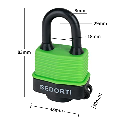 SEDORTI Colored Waterproof Padlocks, Heavy Duty Laminated Steel Lock with Green Plastic Covered, Keyed Alike Outdoor Locks, Can Be Used as Lockout Tagout Lock, Pack of 12 - Image 3
