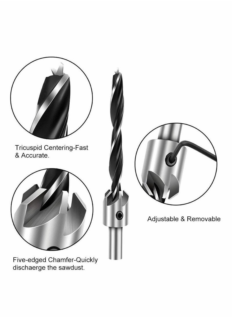 Y&D - Countersink Drill Bits Set, 7 Pcs Counter Sink Bit for Wood High-Speed Steel, Woodworking Carpentry Reamer with 1 Free Hex Key Wrench - Image 1