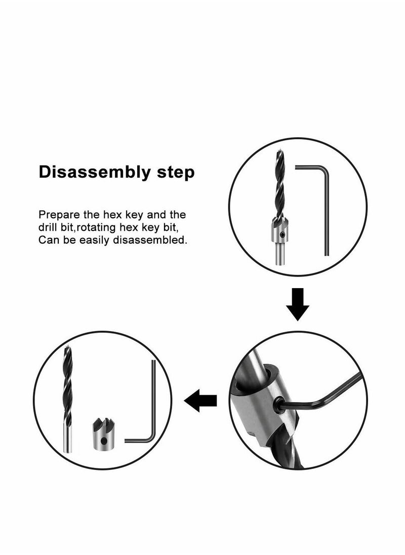 Y&D - Countersink Drill Bits Set, 7 Pcs Counter Sink Bit for Wood High-Speed Steel, Woodworking Carpentry Reamer with 1 Free Hex Key Wrench - Image 1