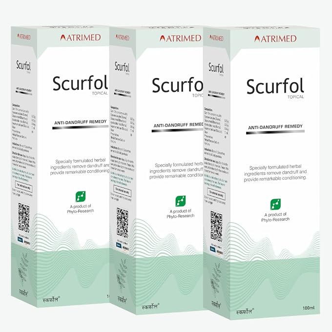 ATRIMED Anti-Dandruff Scurfol Shampoo: Ayurvedic Formula by Plant Scientists | Non-Sticky & Easily Washable | 300ml | Pack of 3 | Controls Dandruff | Ayurvedic Shampoo - Image 1