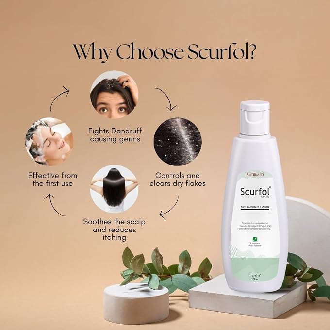ATRIMED Anti-Dandruff Scurfol Shampoo: Ayurvedic Formula by Plant Scientists | Non-Sticky & Easily Washable | 300ml | Pack of 3 | Controls Dandruff | Ayurvedic Shampoo - Image 3