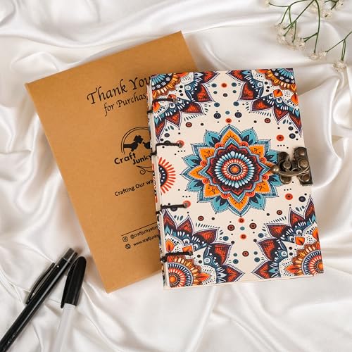 CRAFT JUNKY Journal Diary with Handcrafted Box, 5 x 7 Inch Special Binding Unruled Lock Diary for Girls, Art Book with Aesthetic Print Sketch Book for Artists, 200 Acid-Free Pages A5 (MANDALA) - Image 3