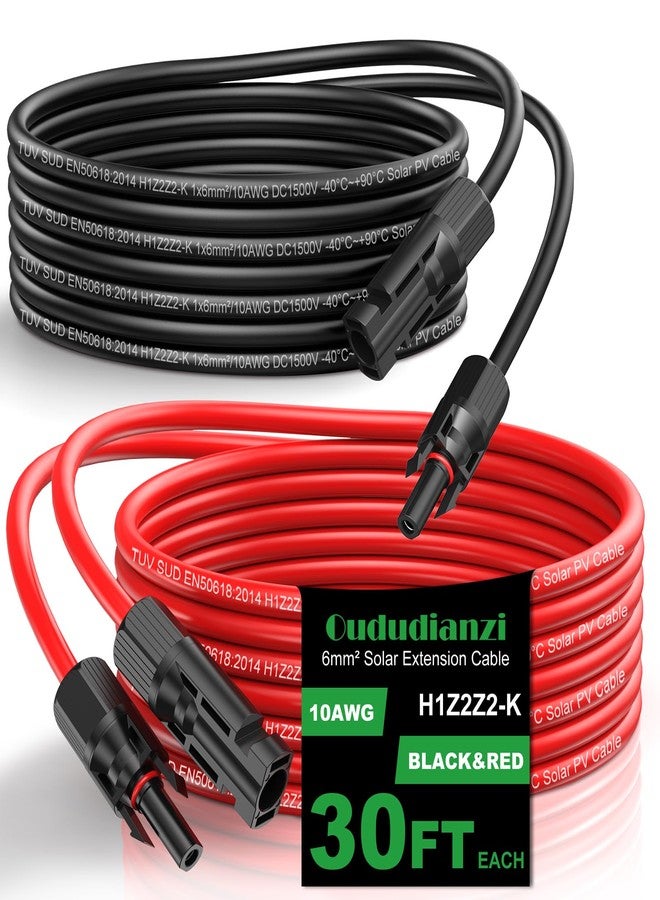 Oududianzi كابل تمديد الطاقة الشمسية Oududianzi بطول 30 قدمًا و10AWG، سلك طاقة شمسية، سلك طاقة شمسية نحاسي مطلي بالقصدير بقياس 10، كابلات ألواح شمسية مع موصلات ذكر وأنثى مقاومة للماء لأنظمة الطاقة الشمسية الكهروضوئية المنزلية والقوارب والمركبات الترفيهية - Image 1