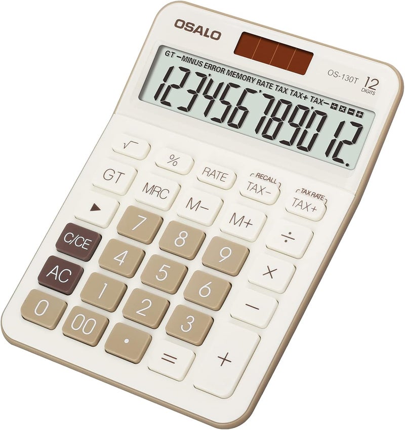 OSALO Desktop Calculator Extra Large Display Large Buttons 12-Digits Office Desk Calculator with VAT Tax Function (OS-130T) - Image 1