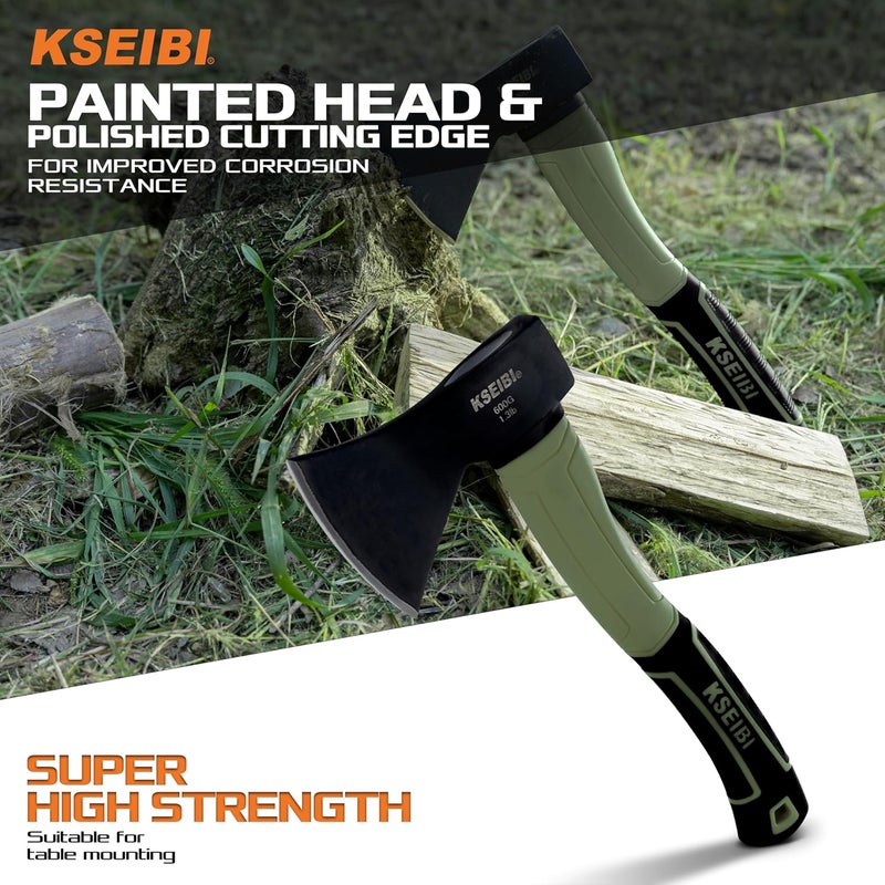 KSEIBI Hatchet with Sheath, Camping Axe for Splitting and Kindling Wood, Forged Steel Blade with Anti-Slip and Shock Reduction Handle Great Throwing Hatchets (Sausalito Green) - Image 3