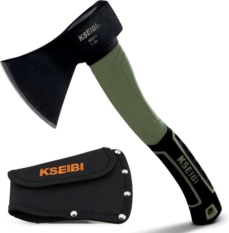 KSEIBI Hatchet with Sheath, Camping Axe for Splitting and Kindling Wood, Forged Steel Blade with Anti-Slip and Shock Reduction Handle Great Throwing Hatchets (Sausalito Green) - Image 1