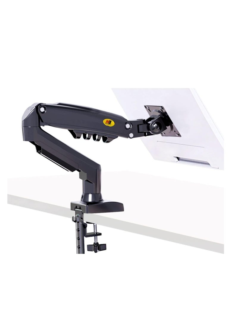 حامل شاشة كمبيوتر للمكتب قابل للتعديل مع ذراع زنبركي غازي وزاوية إمالة وارتفاع قابل للتعديل للشاشات من 17 إلى 30 بوصة، VESA 75x75/100x100 مم مع مشبك وقاعدة تثبيت F80 - Image 1