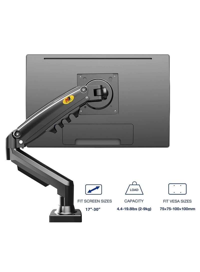 حامل شاشة كمبيوتر للمكتب قابل للتعديل مع ذراع زنبركي غازي وزاوية إمالة وارتفاع قابل للتعديل للشاشات من 17 إلى 30 بوصة، VESA 75x75/100x100 مم مع مشبك وقاعدة تثبيت F80 - Image 2