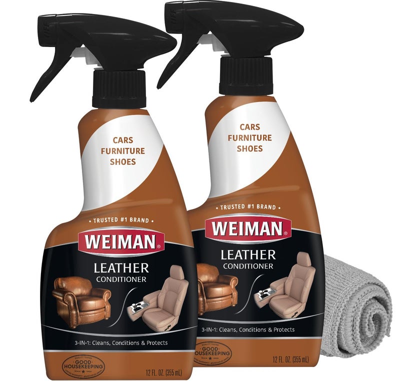 Weiman Leather Cleaner and Conditioner for Furniture - 12 Ounce - 2 Pack - Ultra Violet Protection Help Prevent Cracking or Fading of Leather Couches, Car Seats, Shoes, Purses - Image 1