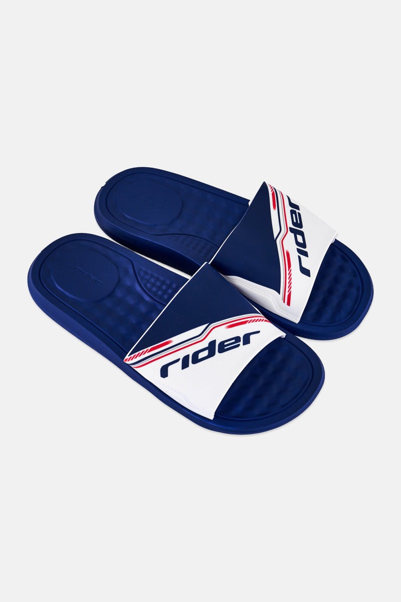 RIDER Men Brand Logo Slip On Slides, Navy Blue - Image 2