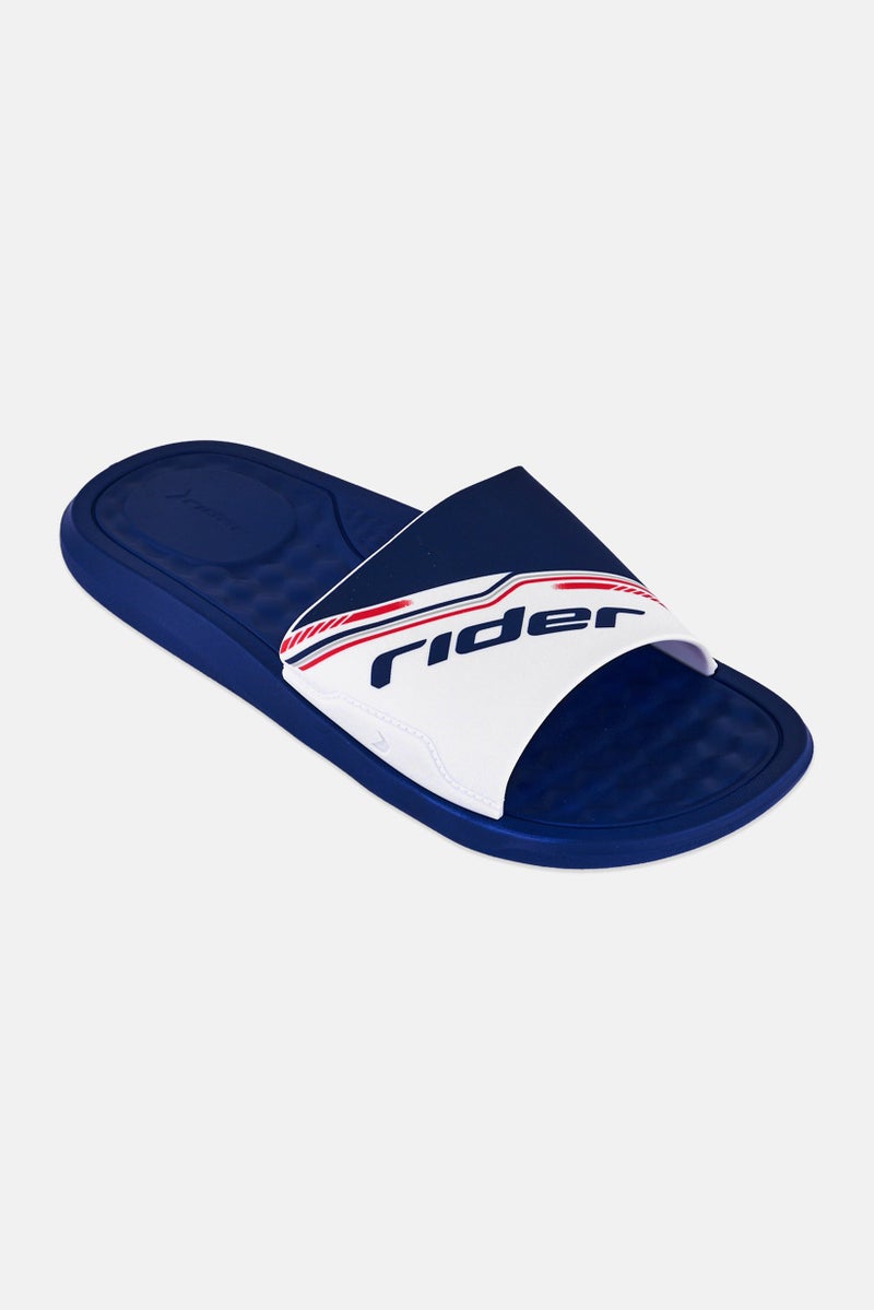 RIDER Men Brand Logo Slip On Slides, Navy Blue - Image 1