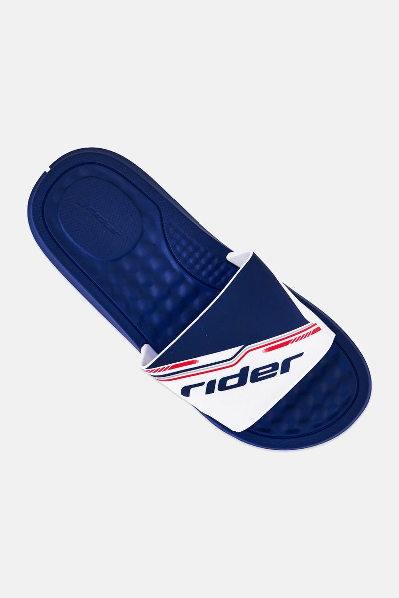 RIDER Men Brand Logo Slip On Slides, Navy Blue - Image 4